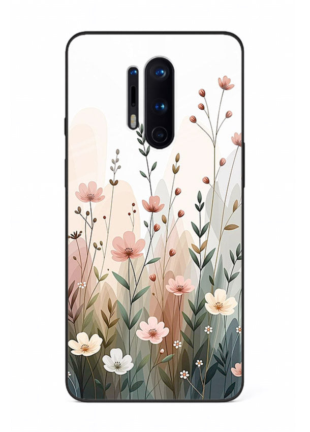 Wild meadow floral artwork on OnePlus 8 Pro glass back cover with soft countryside tones.