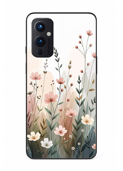 Wild meadow floral artwork on OnePlus 9 Pro glass back cover with soft countryside tones.