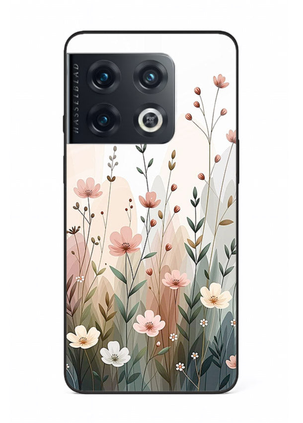 Wild meadow floral artwork on OnePlus 10 Pro glass back cover with soft countryside tones.