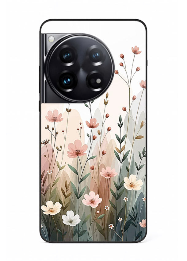 Wild meadow floral artwork on OnePlus 12 glass back cover with soft countryside tones.