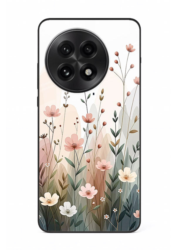 Wild meadow floral artwork on OnePlus 13R glass back cover with soft countryside tones.