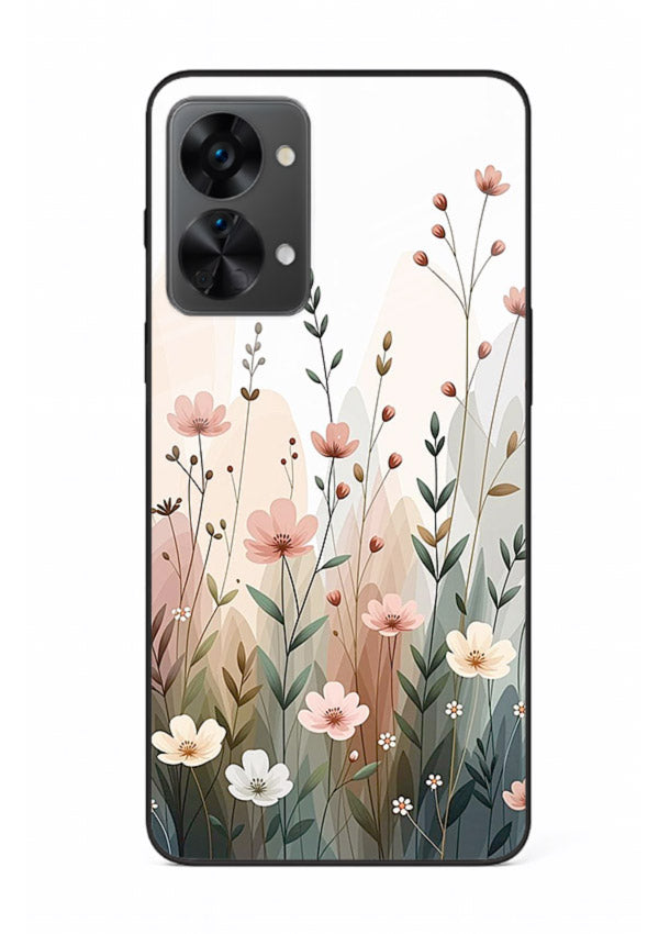 Wild meadow floral artwork on OnePlus Nord 2T glass back cover with soft countryside tones.