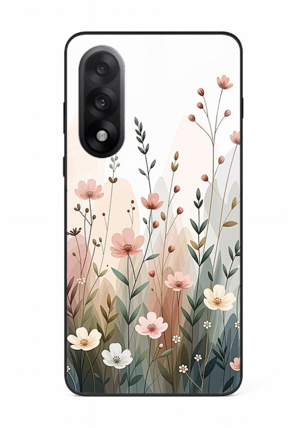 Wild meadow floral artwork on OnePlus Nord 5 glass back cover with soft countryside tones.
