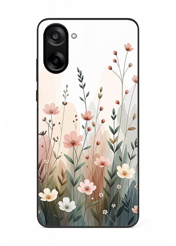 Wild meadow floral artwork on OnePlus Nord CE5 glass back cover with soft countryside tones.