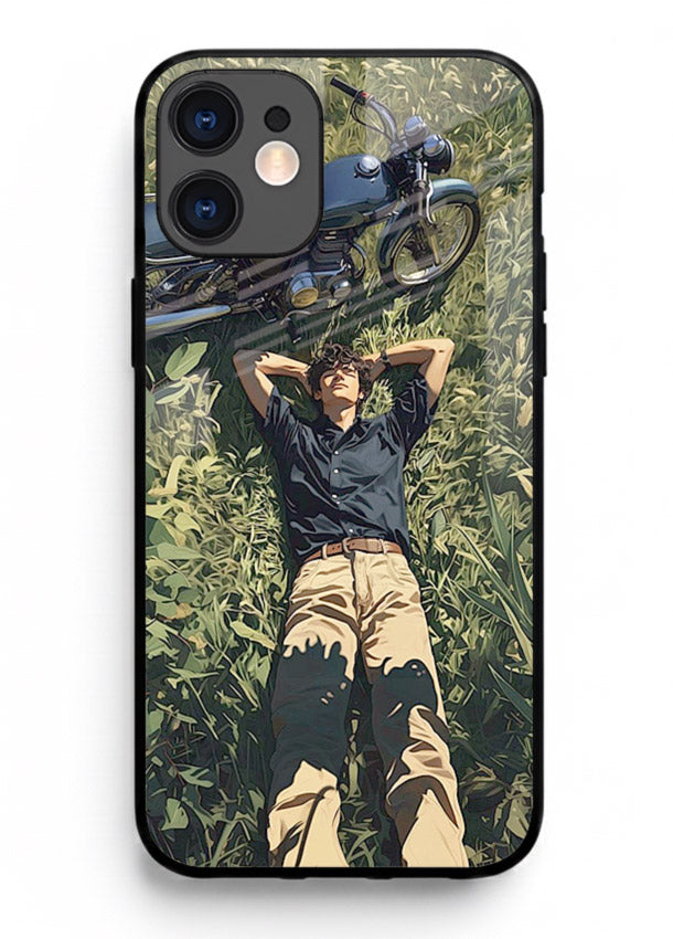 Forest rider lifting bike design on tempered glass iPhone 11 back cover