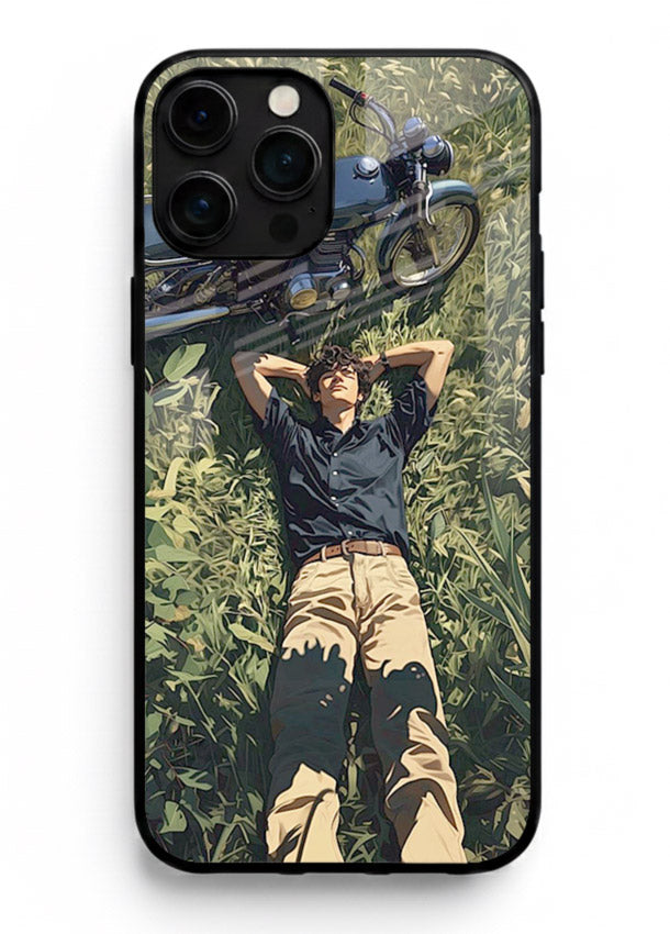 Forest rider lifting bike design on tempered glass iPhone 12 Pro Max back cover
