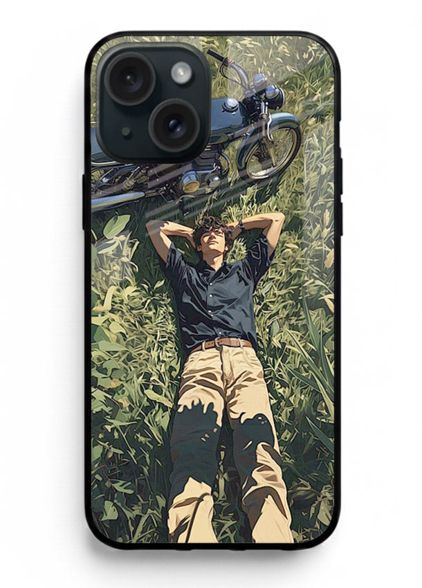 Forest rider lifting bike design on tempered glass iPhone 13 Mini back cover