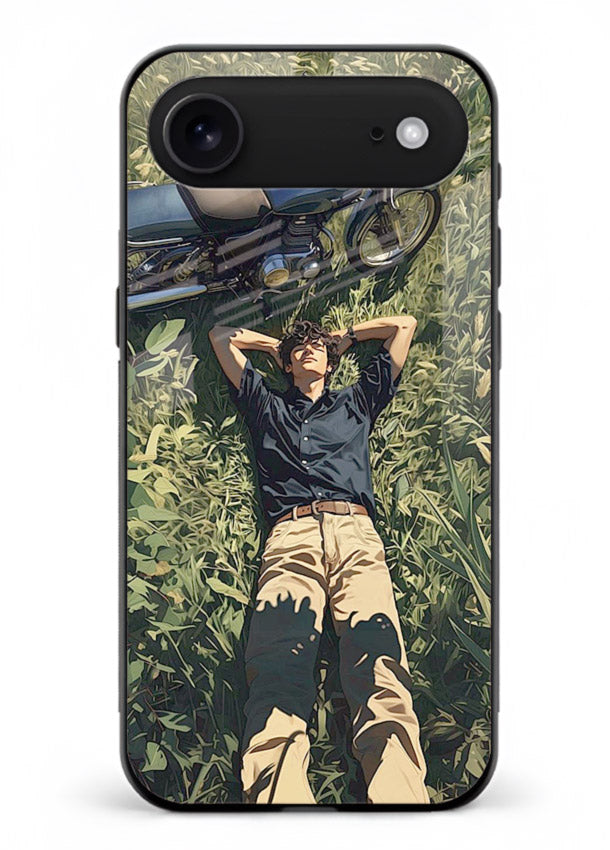 Forest rider lifting bike design on tempered glass iPhone 17 Air back cover