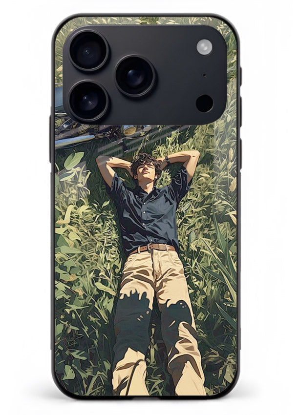 Forest rider lifting bike design on tempered glass iPhone 17 Pro Max back cover