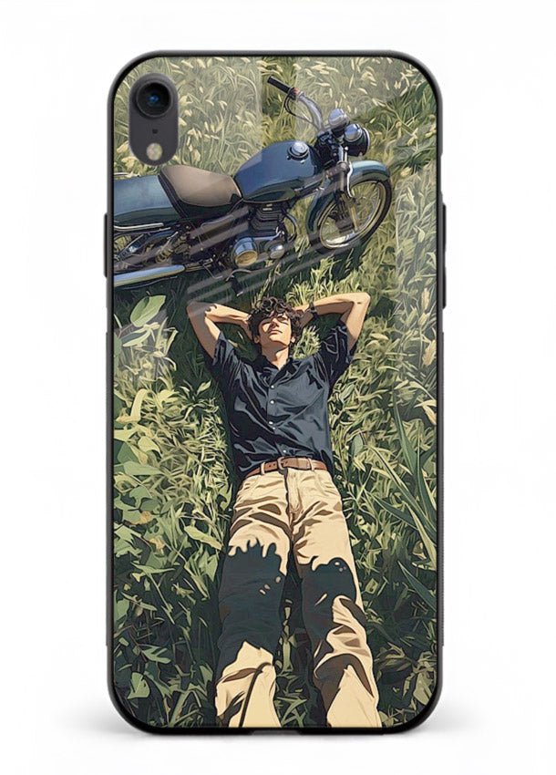 Forest rider lifting bike design on tempered glass iPhone XR back cover