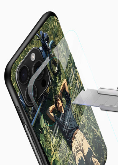 Forest rider lifting bike design on tempered glass mobile back cover - 4