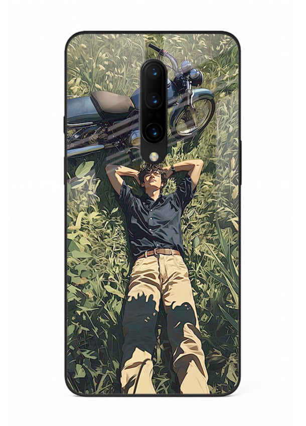 Forest rider lifting bike design on tempered glass OnePlus 8 back cover