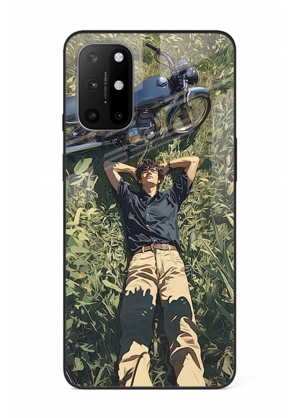 Forest rider lifting bike design on tempered glass OnePlus 8T back cover