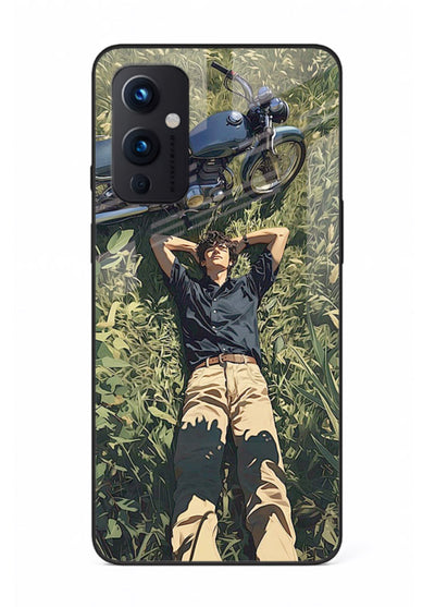 Forest rider lifting bike design on tempered glass OnePlus 9 Pro back cover
