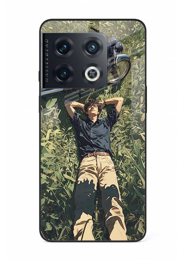 Forest rider lifting bike design on tempered glass OnePlus 10 Pro back cover