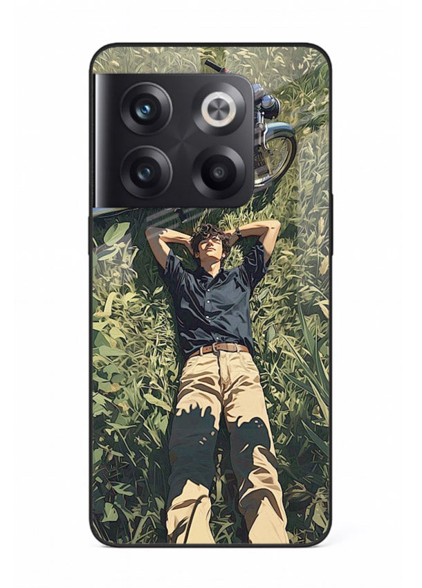 Forest rider lifting bike design on tempered glass OnePlus 10T back cover
