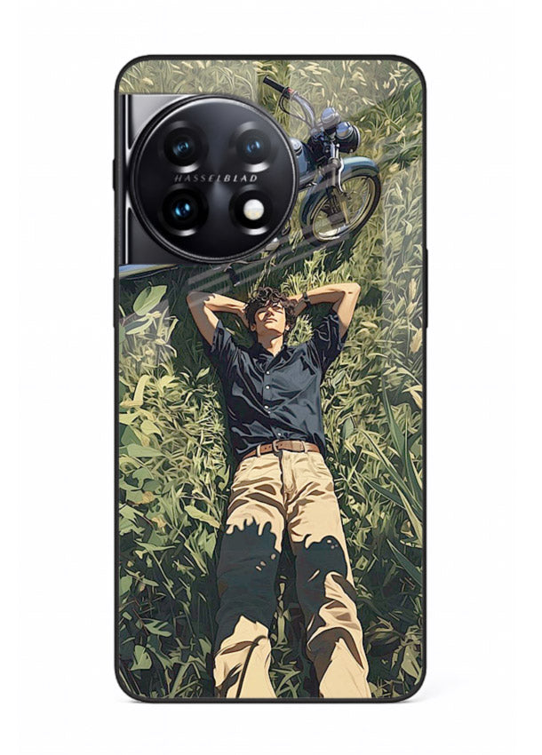 Forest rider lifting bike design on tempered glass OnePlus 11R back cover