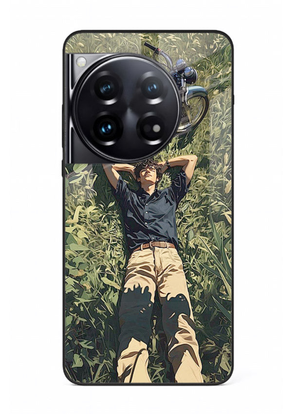 Forest rider lifting bike design on tempered glass OnePlus 12 back cover