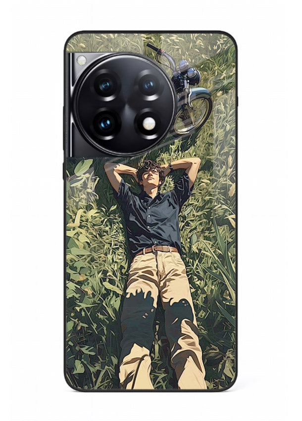 Forest rider lifting bike design on tempered glass OnePlus 12R back cover