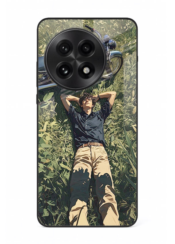 Forest rider lifting bike design on tempered glass OnePlus 13R back cover
