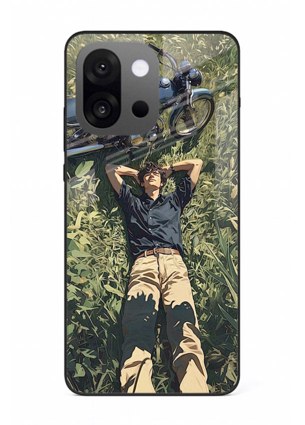 Forest rider lifting bike design on tempered glass OnePlus 13s back cover