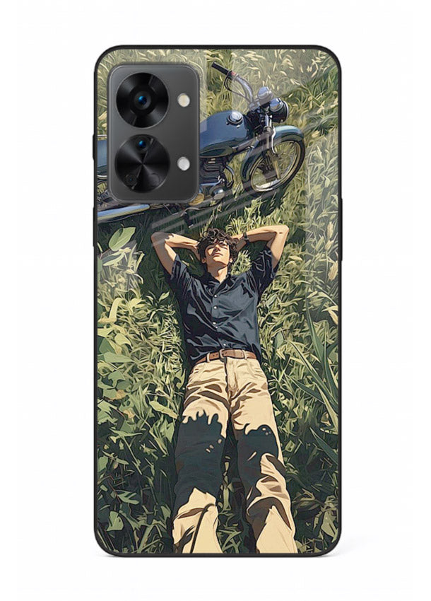 Forest rider lifting bike design on tempered glass OnePlus Nord 2T back cover