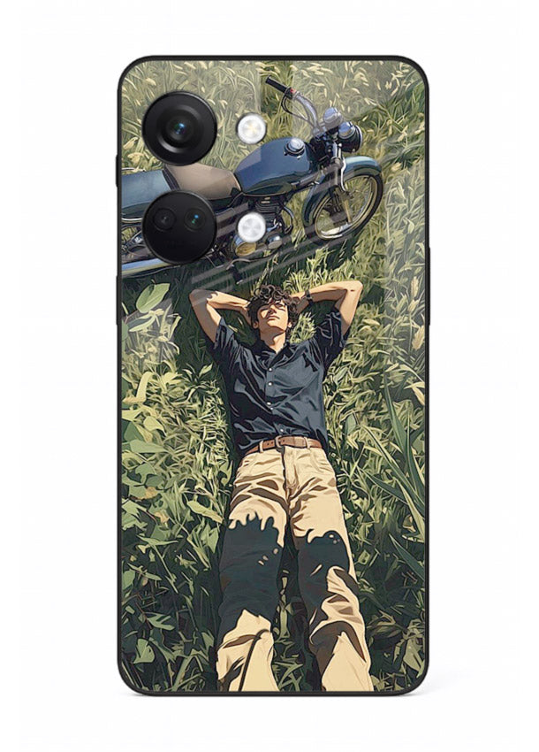 Forest rider lifting bike design on tempered glass OnePlus Nord 3 back cover