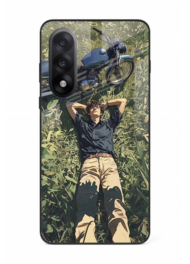 Forest rider lifting bike design on tempered glass OnePlus Nord 5 back cover