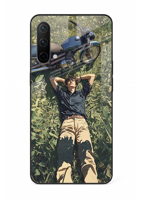 Forest rider lifting bike design on tempered glass OnePlus Nord CE 5G back cover