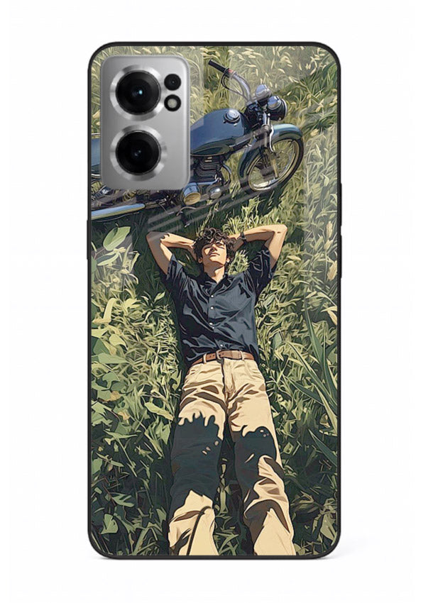 Forest rider lifting bike design on tempered glass OnePlus Nord CE2 5G back cover