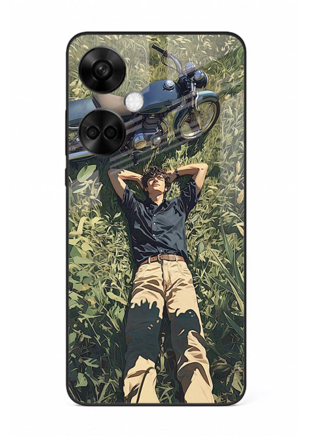 Forest rider lifting bike design on tempered glass OnePlus Nord CE3 back cover