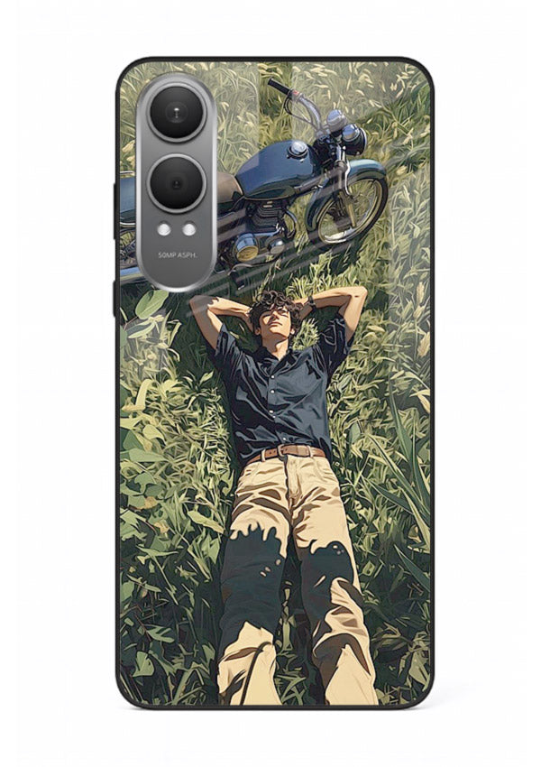 Forest rider lifting bike design on tempered glass OnePlus Nord CE4 Lite back cover
