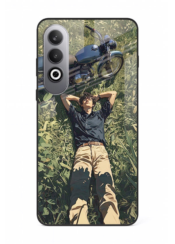 Forest rider lifting bike design on tempered glass OnePlus Nord CE4 back cover