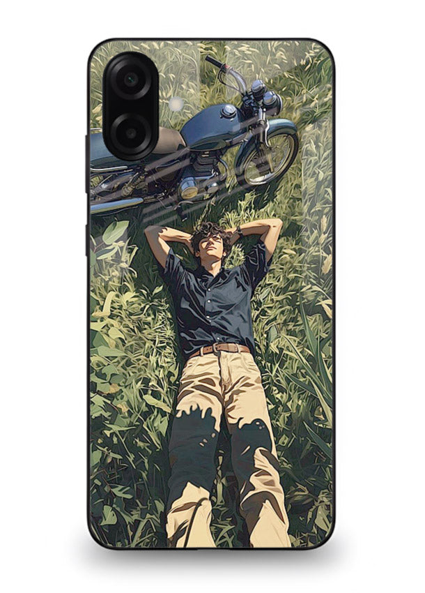 Forest rider lifting bike design on tempered glass Samsung A07 4G back cover