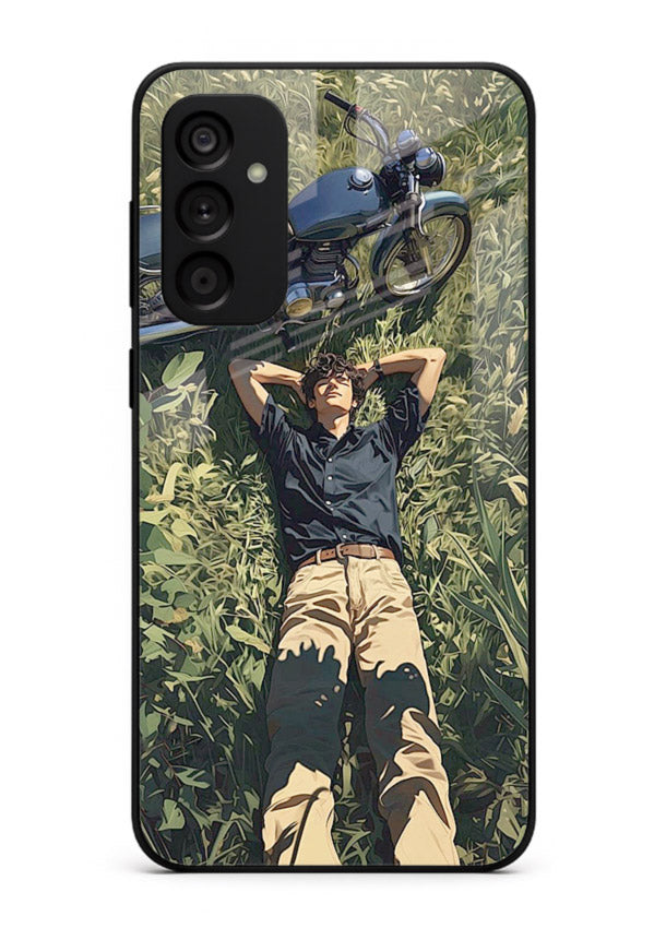 Forest rider lifting bike design on tempered glass Samsung M15 5G back cover
