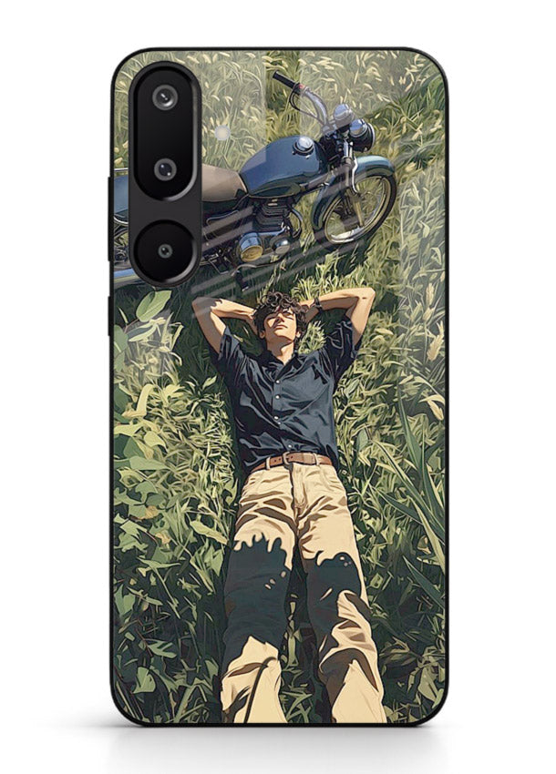 Forest rider lifting bike design on tempered glass Samsung M16 5G back cover