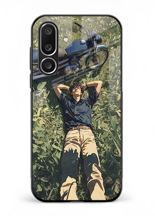 Forest rider lifting bike design on tempered glass Samsung M36 5G back cover