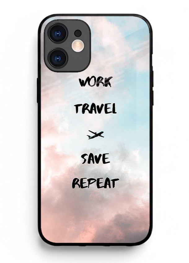 Work Travel Save Repeat artwork iphone 12 mini glass back cover