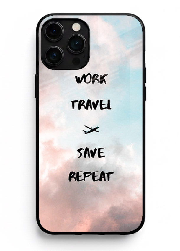 Work Travel Save Repeat artwork iphone 13 pro max glass back cover