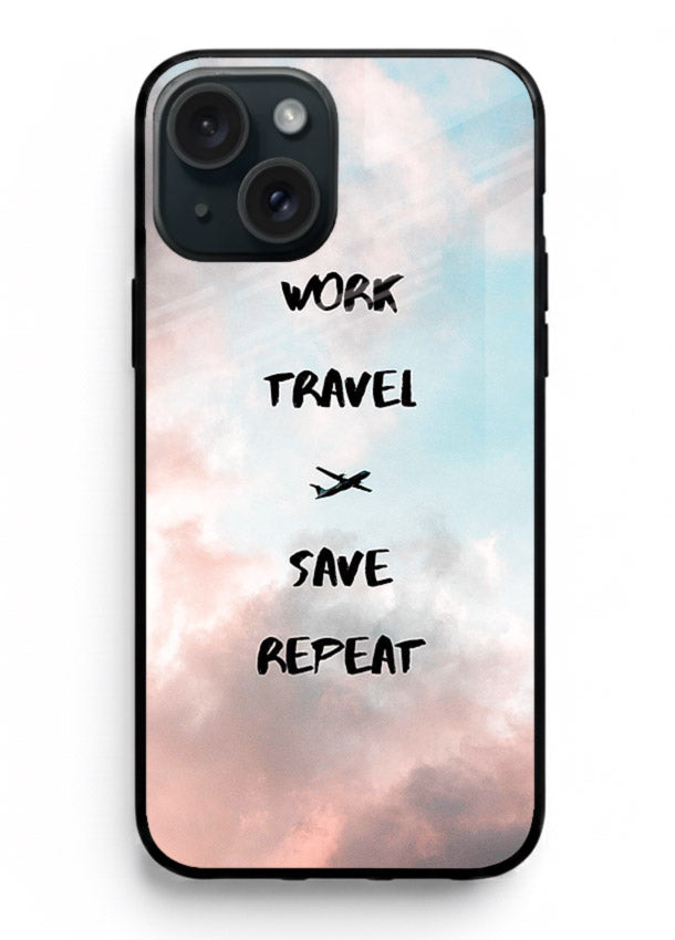Work Travel Save Repeat artwork iphone 13 mini glass back cover