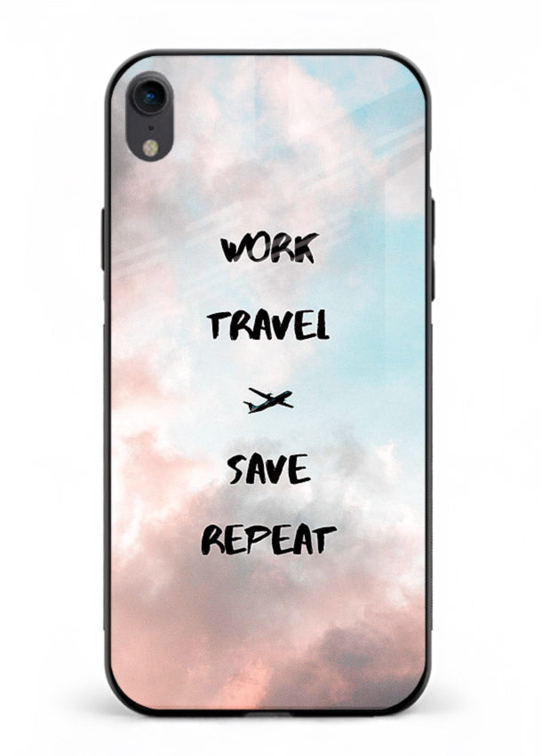 Work Travel Save Repeat artwork iphone xr glass back cover