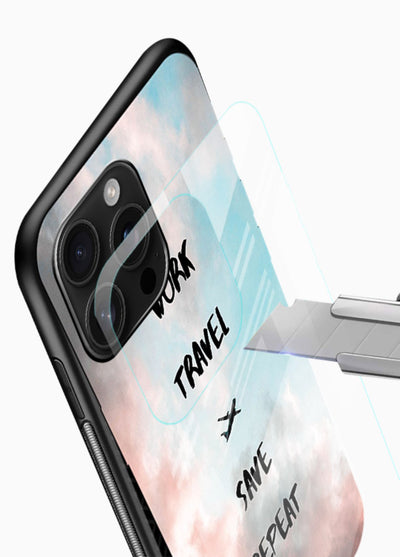 Work Travel Save Repeat artwork glossy vibrant premium glass back cover - Angle Blade