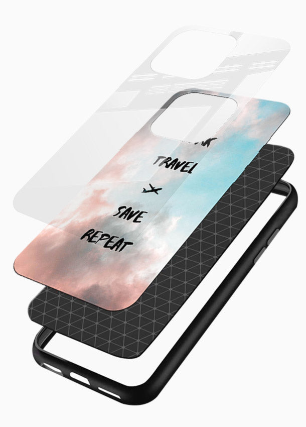 Work Travel Save Repeat artwork glossy vibrant premium glass back cover - Angle Layers