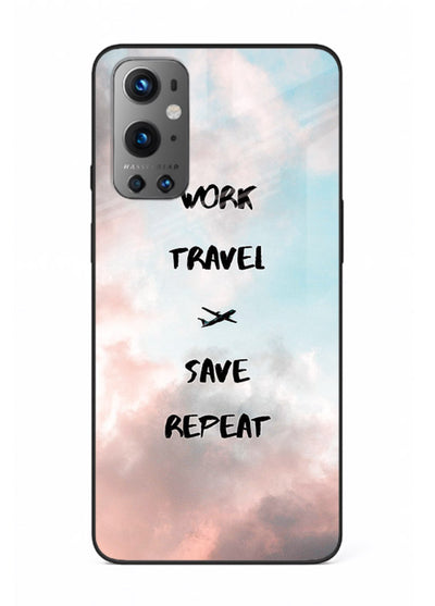 Work Travel Save Repeat artwork OnePlus 9 glass back cover