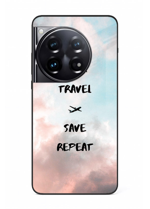 Work Travel Save Repeat artwork OnePlus 12 glass back cover