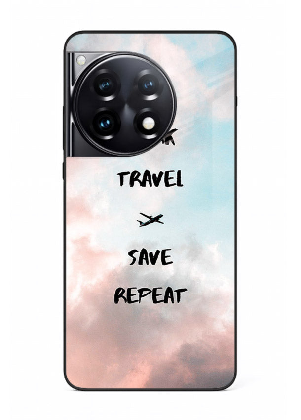 Work Travel Save Repeat artwork OnePlus 12R glass back cover