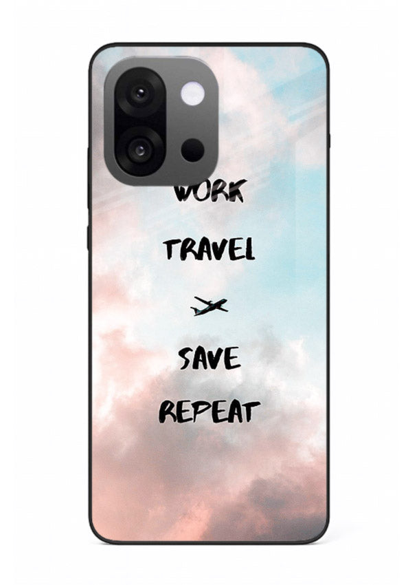 Work Travel Save Repeat artwork OnePlus 13s glass back cover
