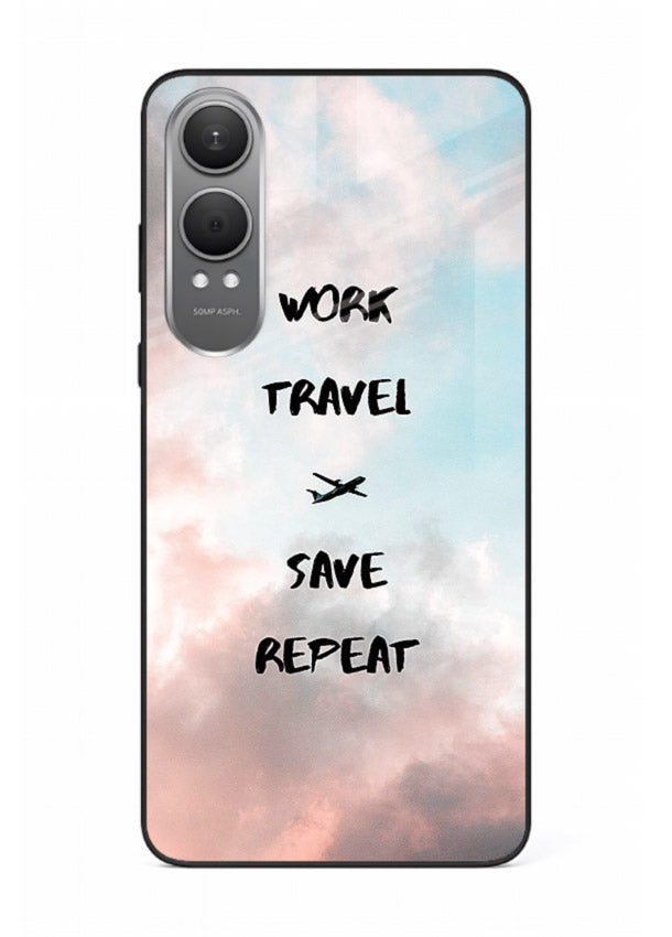 Work Travel Save Repeat artwork OnePlus Nord CE4 Lite glass back cover