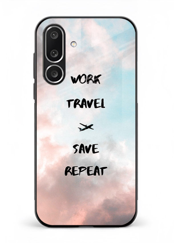 Work Travel Save Repeat artwork Samsung M56 5G glass back cover