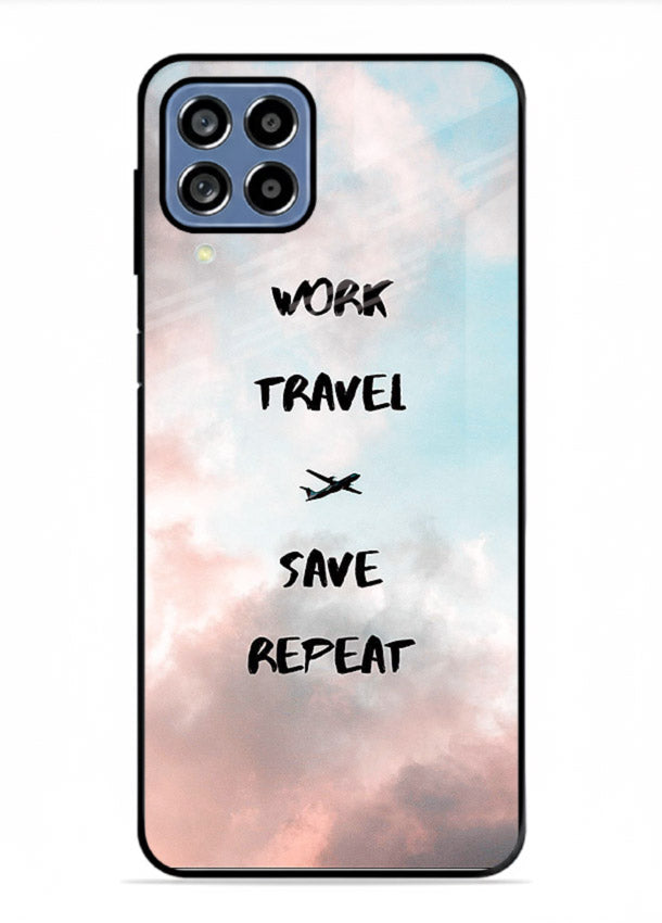Work Travel Save Repeat artwork Samsung F12 5G glass back cover